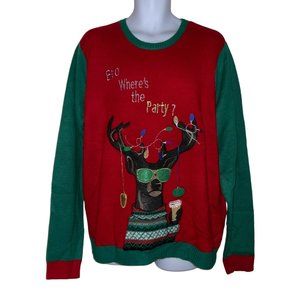 Jolly Sweaters Pullover Sweater Mens XL Bro Wheres the Party Reindeer Beer Red